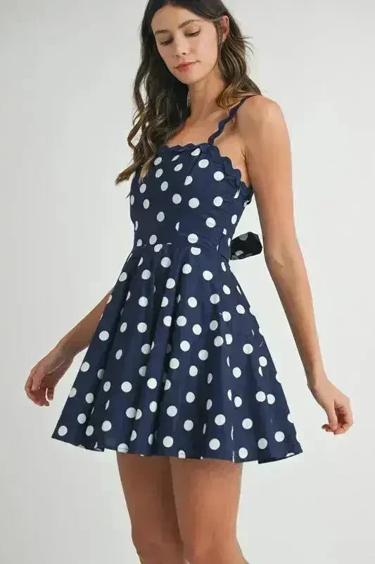 MABLE Polka Dot Mini Dress with Ricrac Trim Strap