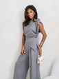 Slit Ruched Top and Wide Leg Pants Set