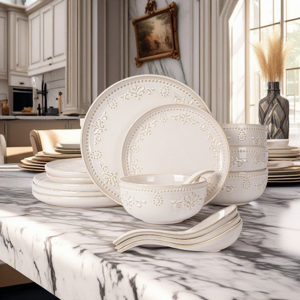 Artena Floral Embossed Ceramic Dinner Plate Set  27cm  22cm Microwave