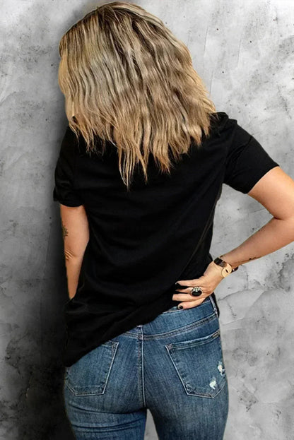 Black Heat Transfer Baseball Print Cotton Blend T Shirt
