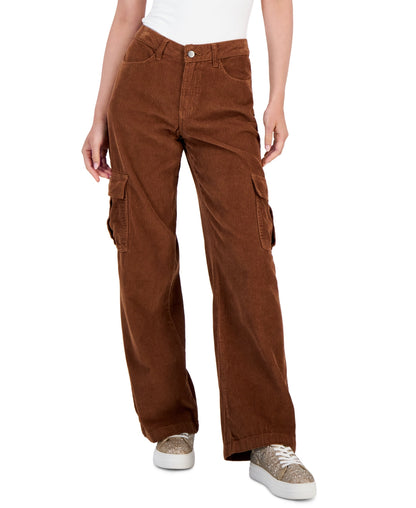 TINSELTOWN Size 3 Cotton Corduroy Low-Rise Cargo Jeans - Pecan