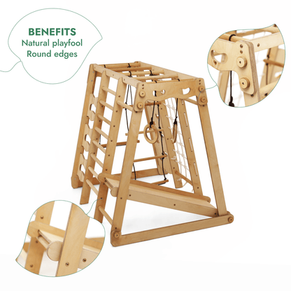 6in1 Indoor Jungle Gym for Toddler: Playground + Swings Set + Slide Board + Rope + Stairs