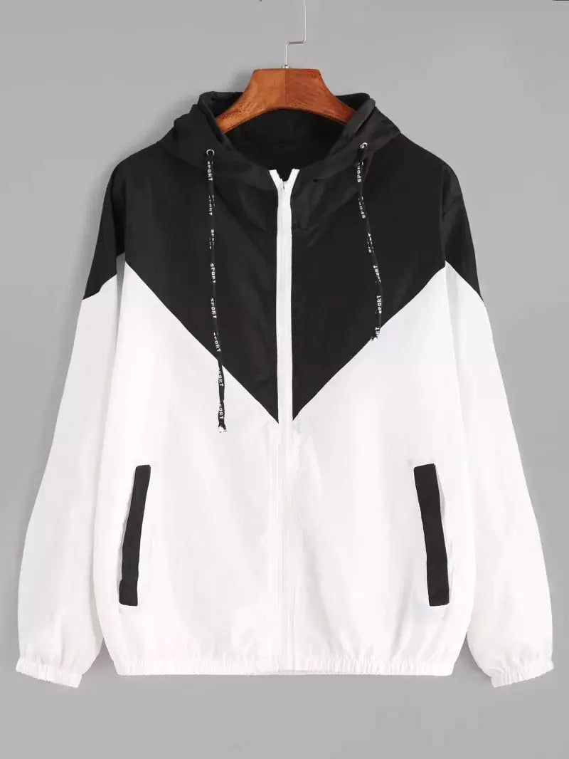 Color Block Hooded Jacket with Elastic Waist (Summer)