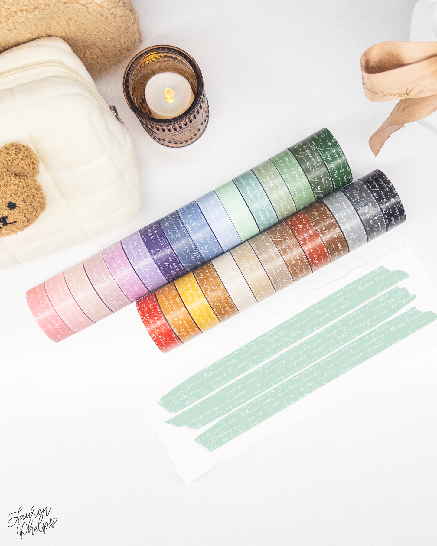 Mint French Text 15mm washi