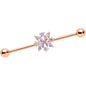 14G Purple CZ Gem Rose Gold Tone Star Burst Industrial Barbell 38mm