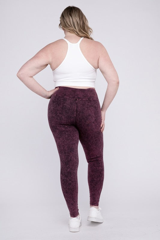 ZENANA Plus Mineral Washed Wide Waistband Yoga Leggings