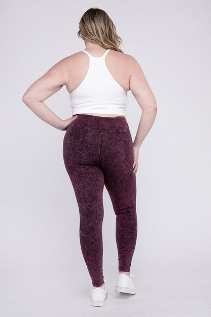 ZENANA Plus Mineral Washed Wide Waistband Yoga Leggings