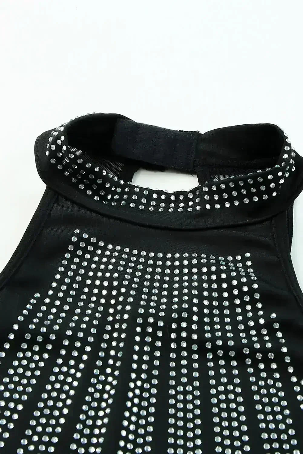 Rhinestone High Neck Sleeveless Bodysuit Black - Femstylo