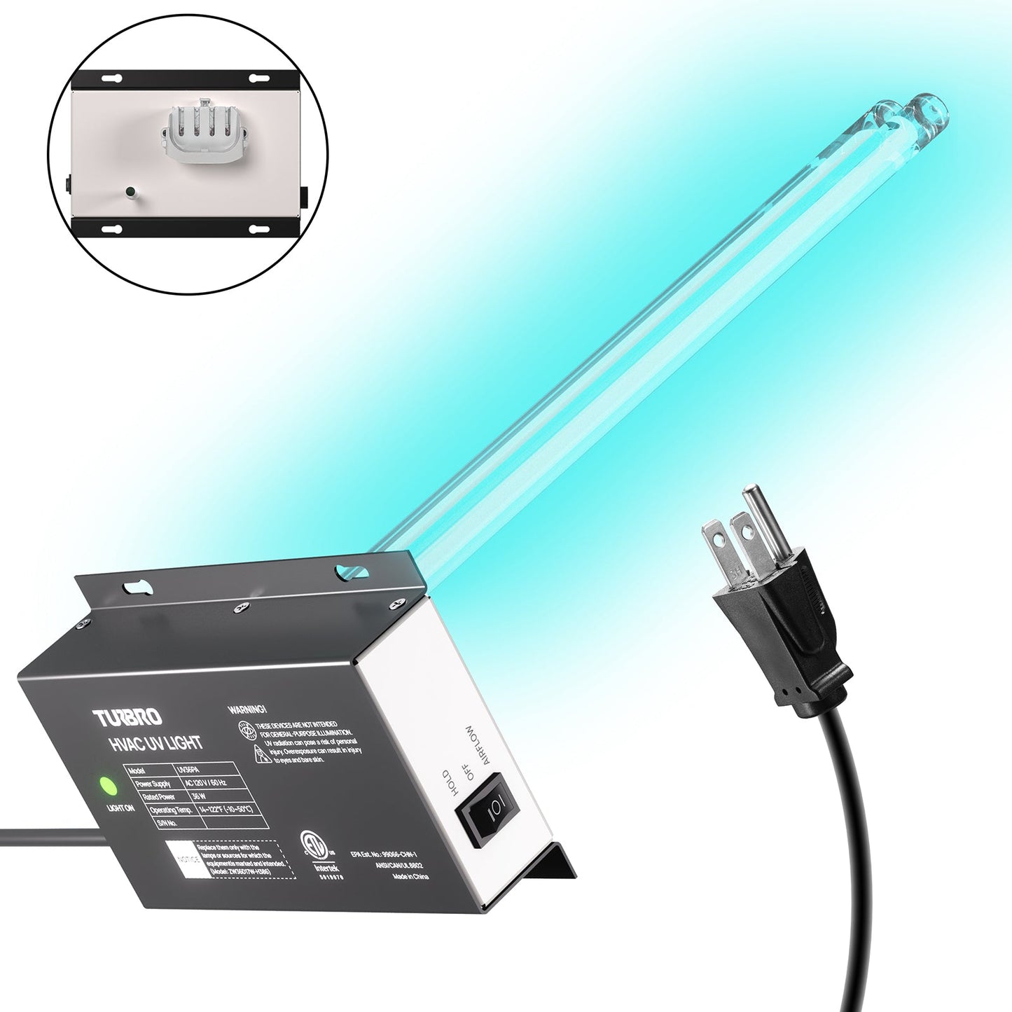 UV36P 36W UV Light Kit for HVAC Duct Cleaning, Direct plug-in (120V)