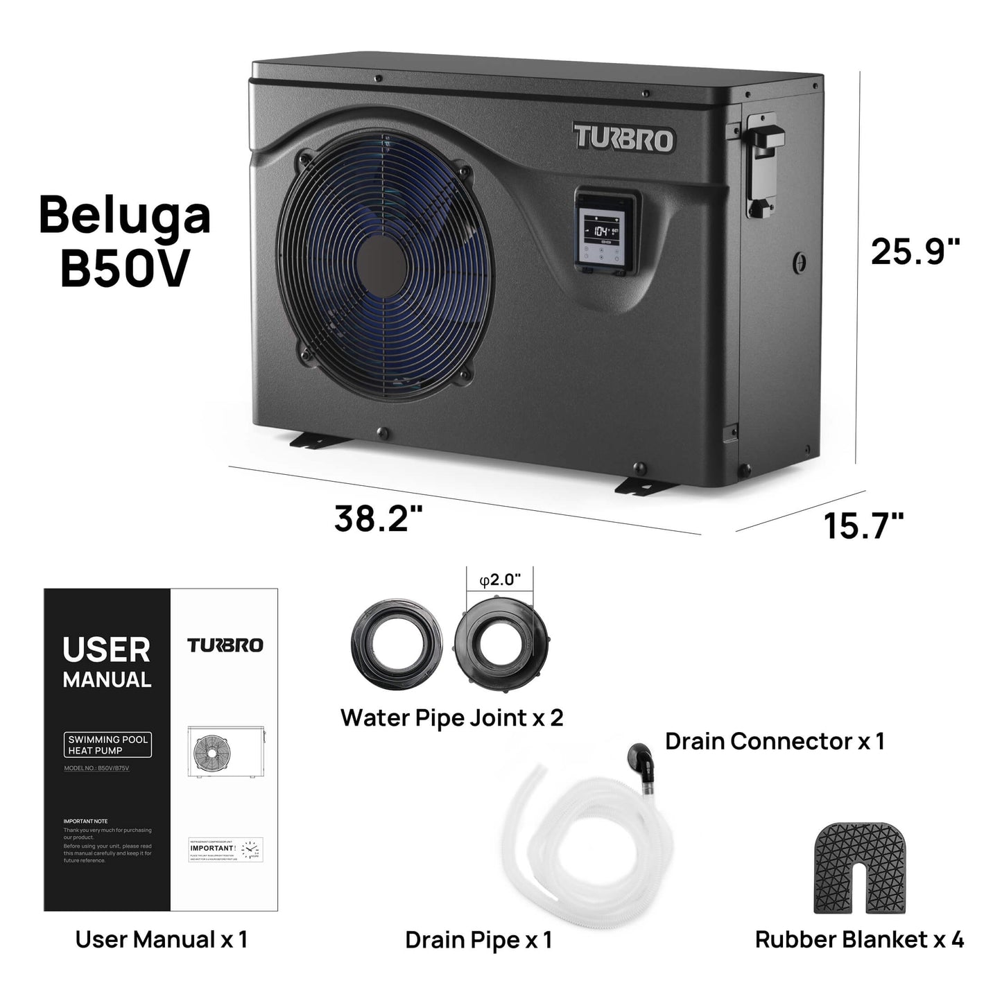 Beluga Inverter Swimming Pool Heat Pump, 33K/50K/58K/75K BTU