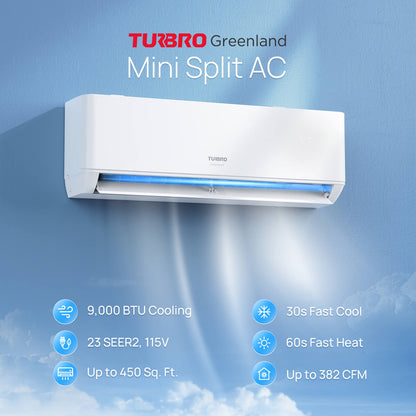 Greenland 9000 BTU WiFi Ductless Mini Split AC with Heat Pump (R454B) | Home Improvement | Kitchen + Metal