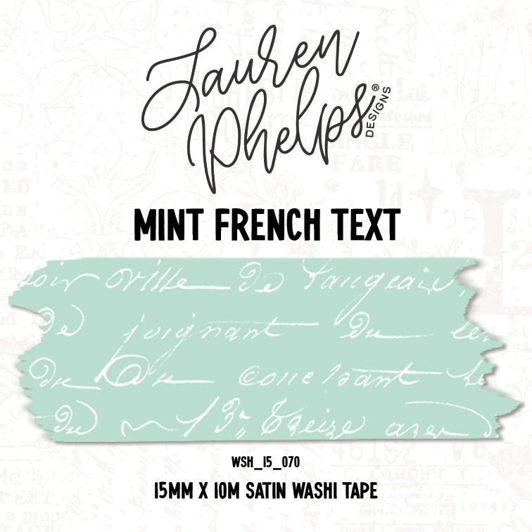 Mint French Text 15mm washi
