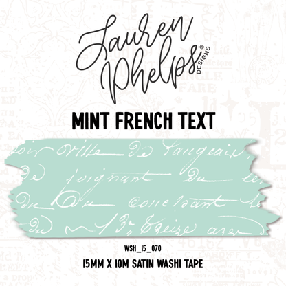 Mint French Text 15mm washi