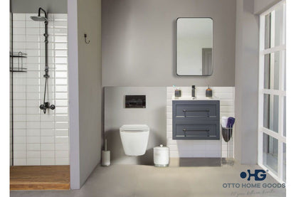 Nova 24" Dark Gray Floating Bathroom Vanity with Porcelain Top & Black Hardware