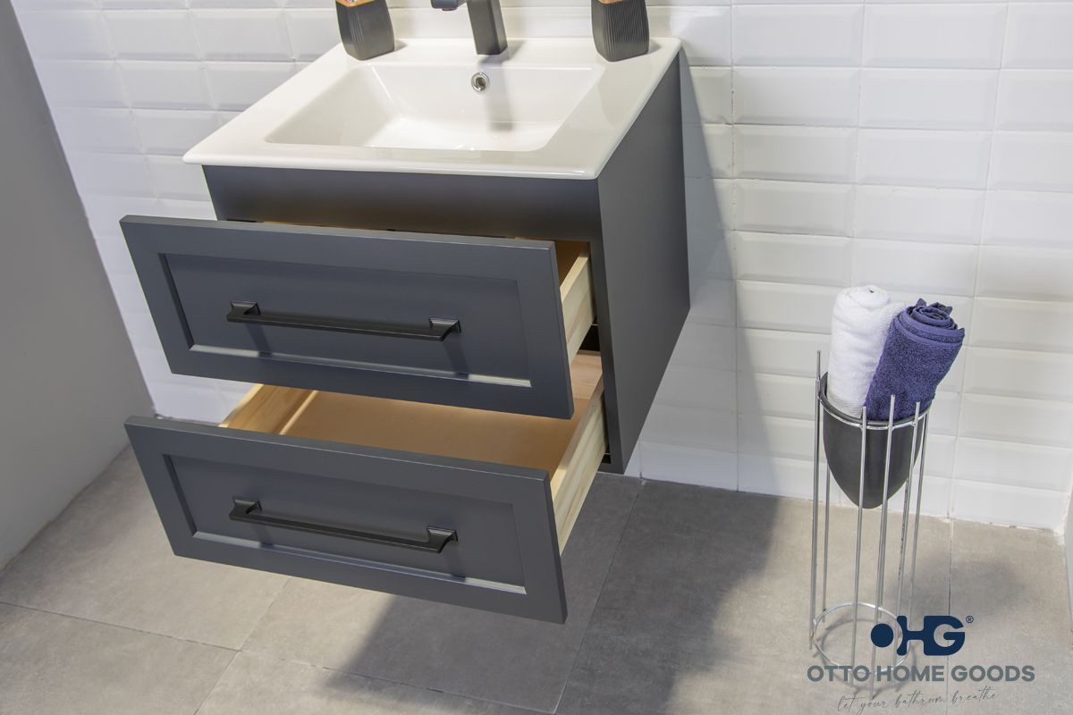 Nova 24" Dark Gray Floating Bathroom Vanity with Porcelain Top & Black Hardware