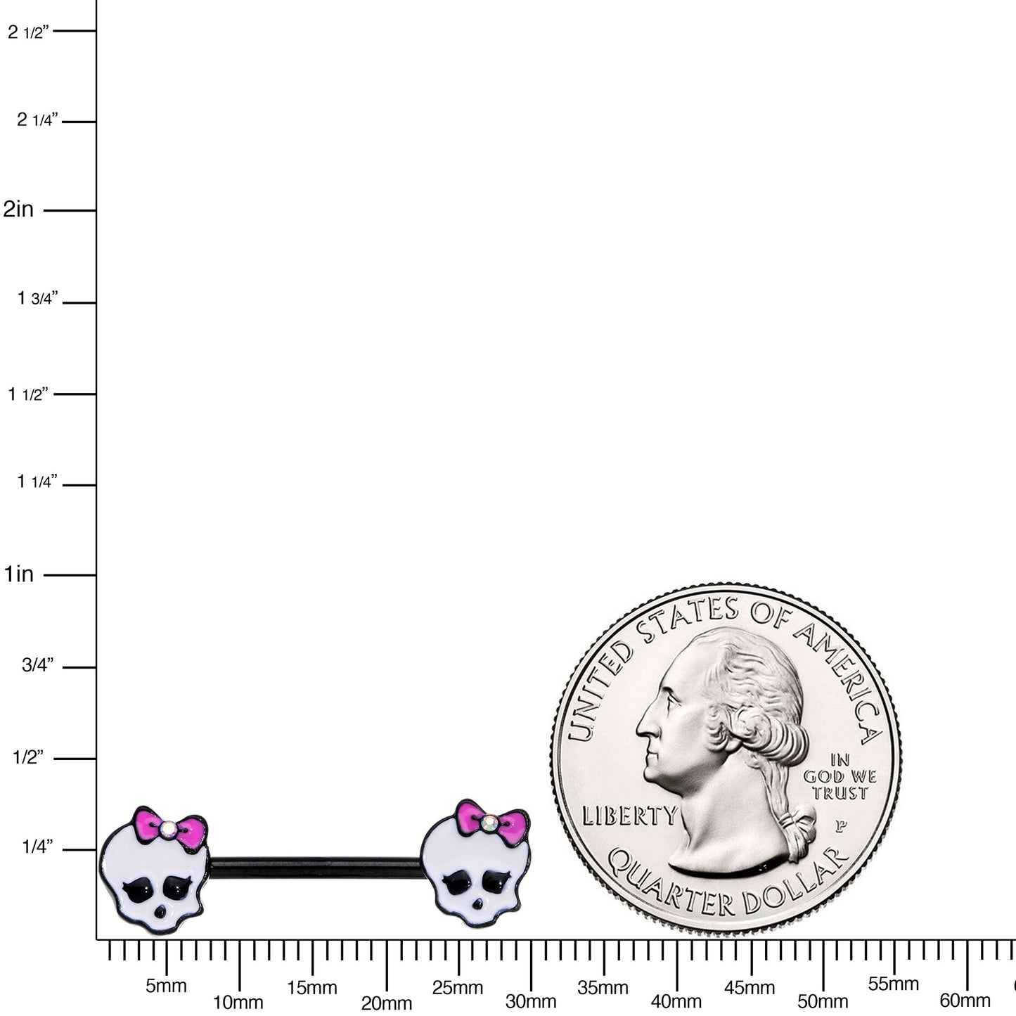 14G 9/16 Aurora Gem Black Kawaii Skull Barbell Nipple Ring Set