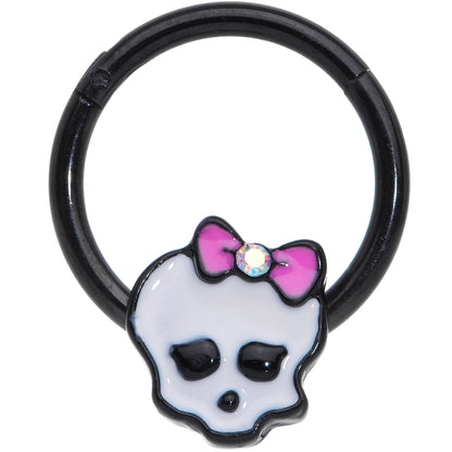 16G 3/8 Aurora Gem Black Kawaii Skull Hinged Segment Ring