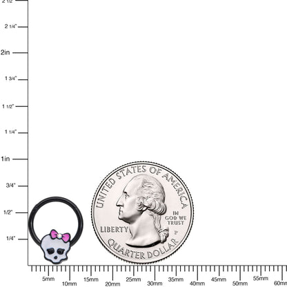 16G 3/8 Aurora Gem Black Kawaii Skull Hinged Segment Ring