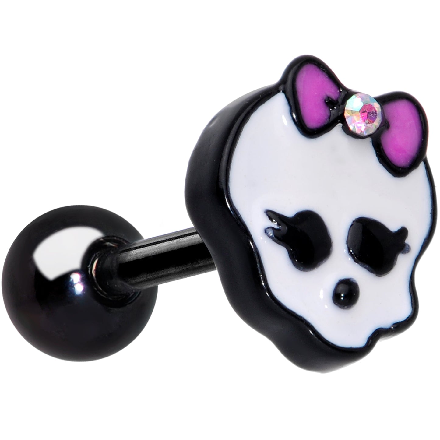 16G 1/4 Aurora Gem Black Kawaii Skull Cartilage Tragus Earring