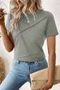 Dirty Blue Solid Color Round Neck T Shirt