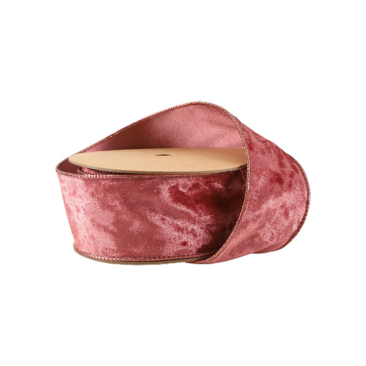 2.5"X10 yards reversible classic velvet shimmer wired rose/rose