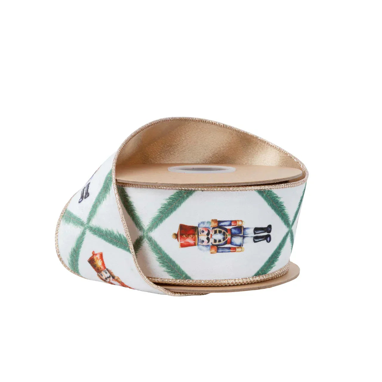 2.5" x 10 yards Wired Velvet | Nutcracker with Northfolk Pine on White