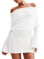 Women's Off Shoulder Beach Cover Up - Sheer Bell Sleeve Mini Dress for Swimwear