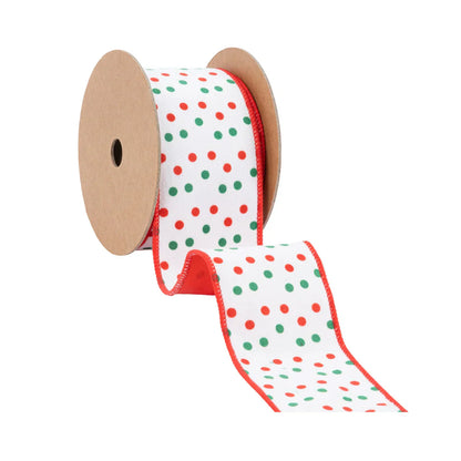 2.5" x 10 yards Wired Red and Green Polka