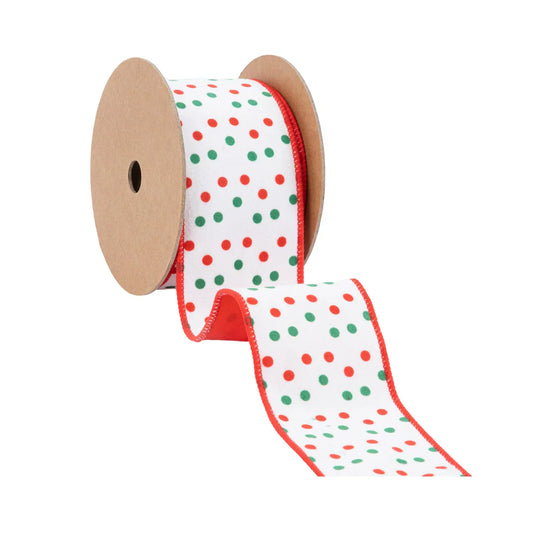 2.5" x 10 yards Wired Red and Green Polka