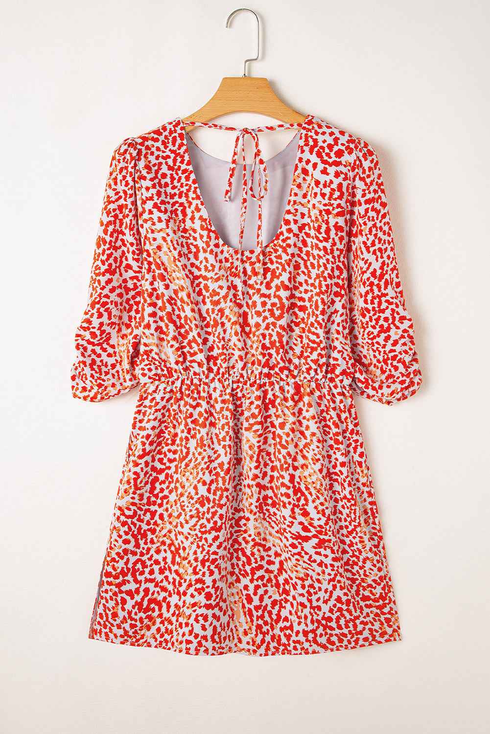 Tomato Red Leopard Print Dress with Side Slit Mini Design