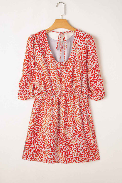Tomato Red Leopard Print Dress with Side Slit Mini Design