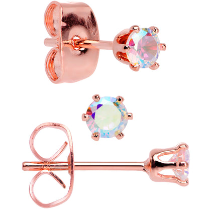 20G Aurora CZ Gem Rose Gold Tone Post Stud Earring Set of 6