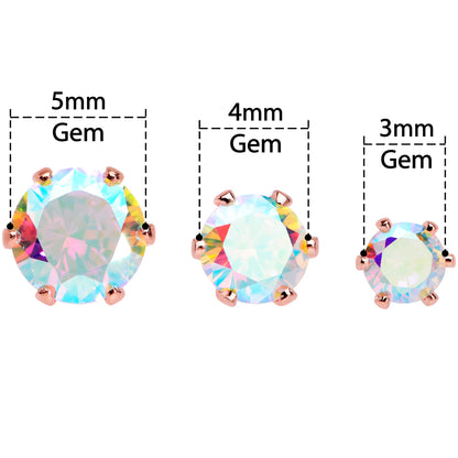20G Aurora CZ Gem Rose Gold Tone Post Stud Earring Set of 6