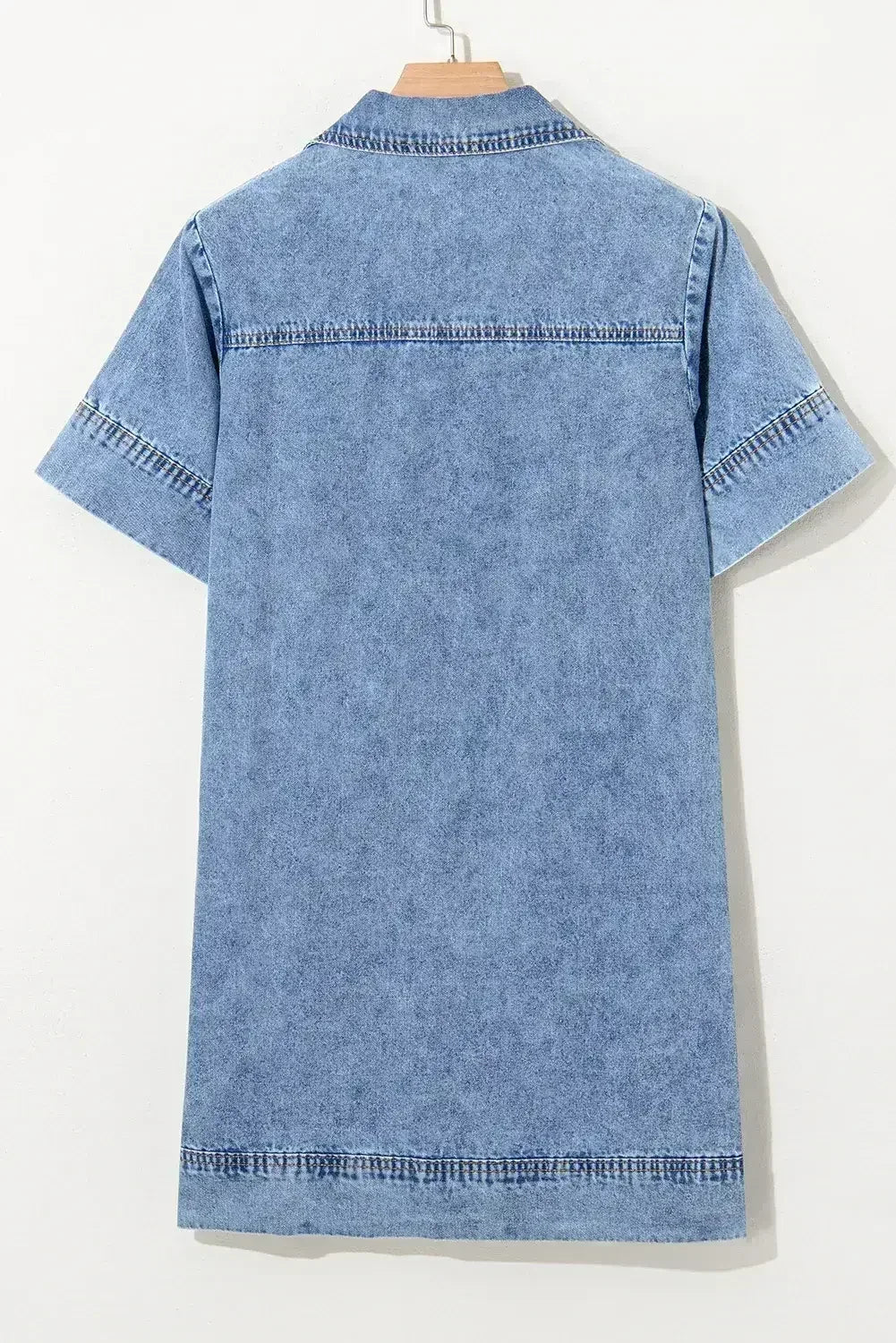 Beau Blue Short Sleeve Collared Chest Pocket Denim Mini Dress