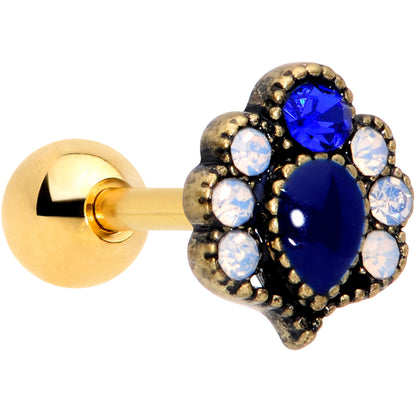 16G 1/4 Blue Gem Gold Tone Heirloom Drop Cartilage Tragus Earring