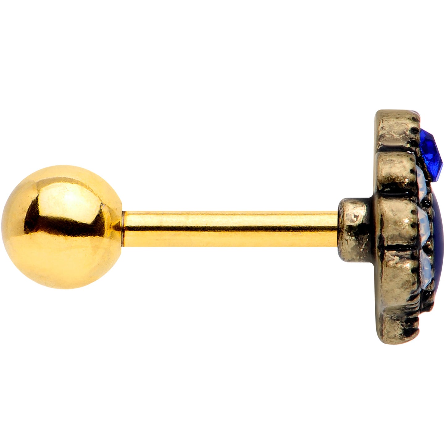 16G 1/4 Blue Gem Gold Tone Heirloom Drop Cartilage Tragus Earring