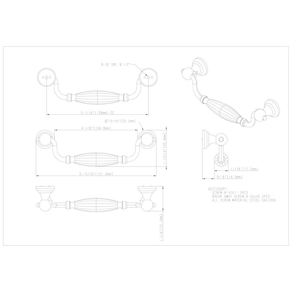 128 mm Center-to-Center Glenmore Cabinet Drop Pull