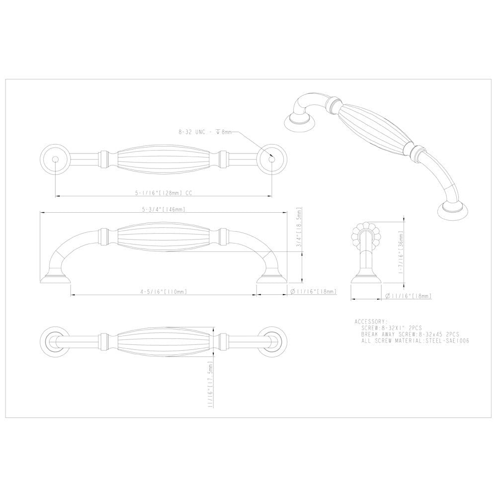 128 mm Center-to-Center Brushed Oil Rubbed Bronze Glenmore Cabinet Pull