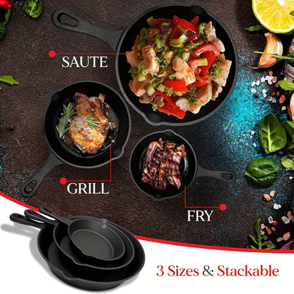 Versatile PreSeasoned Cast Iron Skillet Set of 3