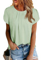 Polyester Blouses - Women's Chiffon Blouse Short Sleeve Pleated Top with Keyhole Back Detail