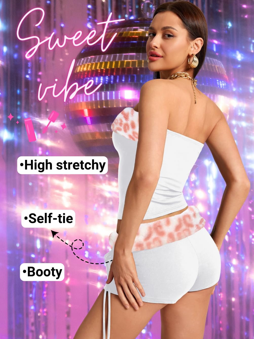 Valentine Leopard Costume - Strapless Crop Top and Low Rise Shorts - Club Going Out Outfit