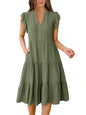 Blue Casual Dresses - Women's Summer Midi Dress - Ruffle Sleeve V-Neck Boho Beach Dress