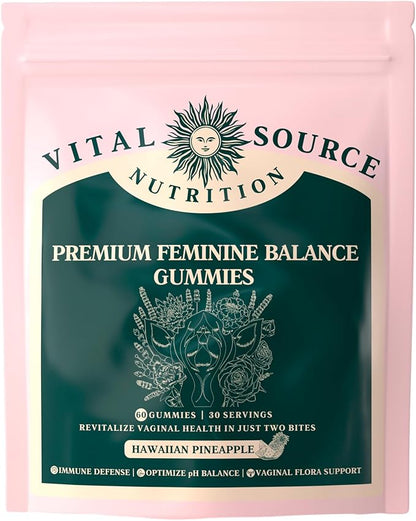 Vital Source Nutrition - Premium Feminine Balance Gummies - for Women’s Health & Wellness - Immune Support - Vegan, Gluten-Free & Halal - Hawaiian Pineapple - 60 Gummies - 30 Serving