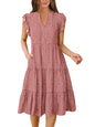 Blue Casual Dresses - Women's Summer Midi Dress - Ruffle Sleeve V-Neck Boho Beach Dress