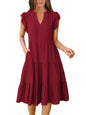 Blue Casual Dresses - Women's Summer Midi Dress - Ruffle Sleeve V-Neck Boho Beach Dress