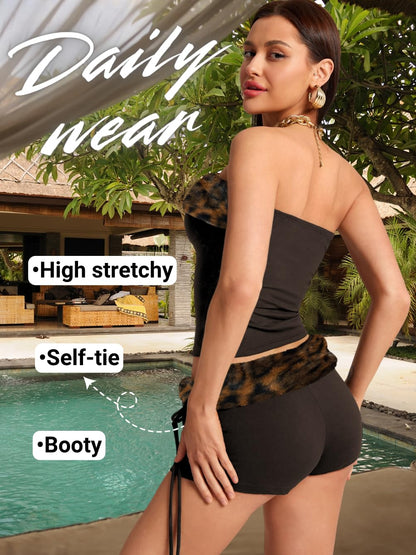 Valentine Leopard Costume - Strapless Crop Top and Low Rise Shorts - Club Going Out Outfit