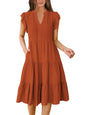 Blue Casual Dresses - Women's Summer Midi Dress - Ruffle Sleeve V-Neck Boho Beach Dress