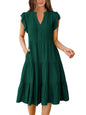 Blue Casual Dresses - Women's Summer Midi Dress - Ruffle Sleeve V-Neck Boho Beach Dress