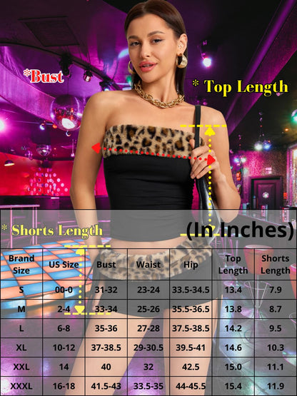 Valentine Leopard Costume - Strapless Crop Top and Low Rise Shorts - Club Going Out Outfit