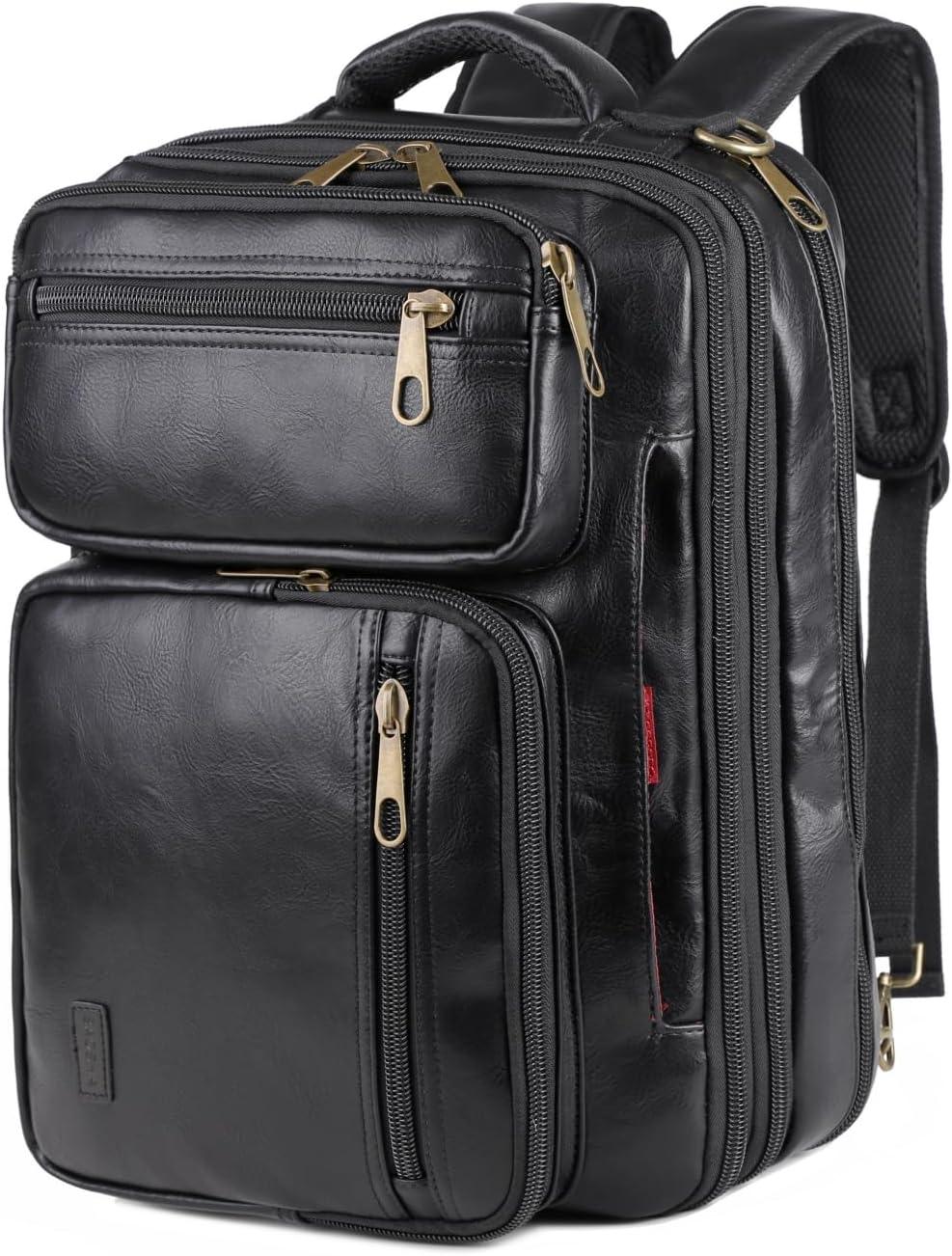 FR Fashion Co. 16″ Convertible Leather Laptop Backpack Briefcase
